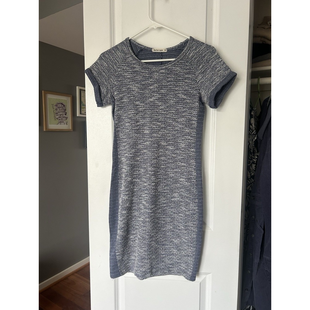 Marine Layer Women's Tweed Panel Bodycon Dress Gray Short Sleeve Size Medium